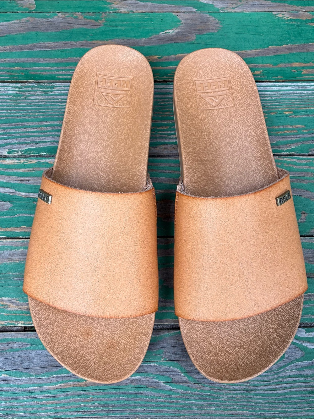 Reef Cushion Scout Saddle Natural Sandals Womens 9 Brown Vegan Leather Slides - Picture 7 of 15
